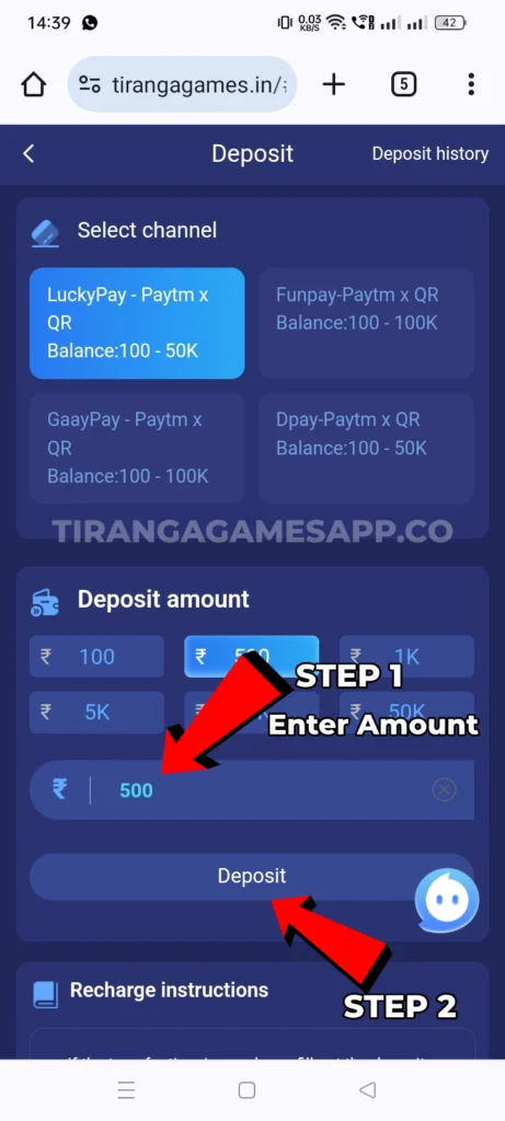 Tiranga Games Deposit