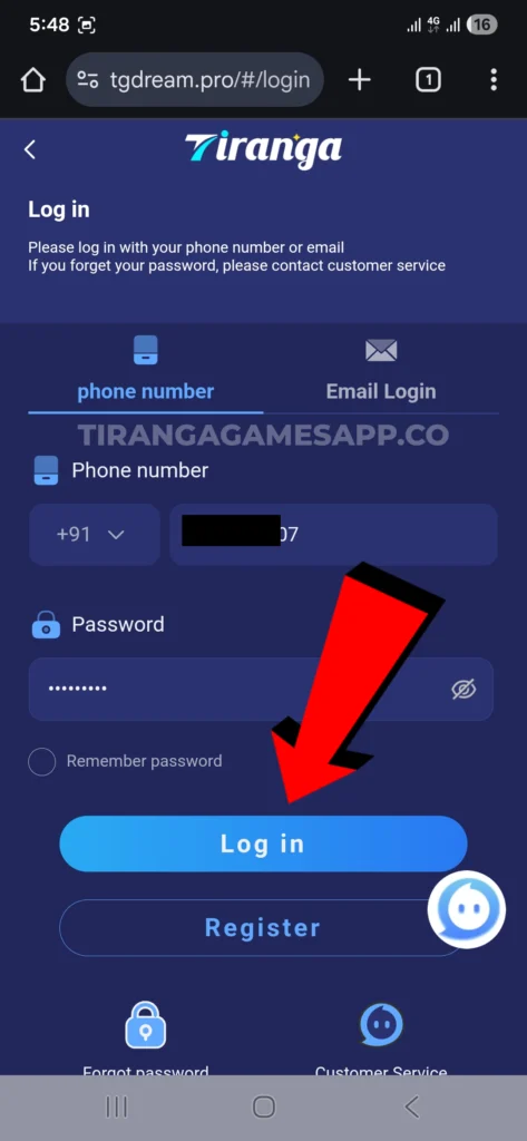 tiranga-game-login-page